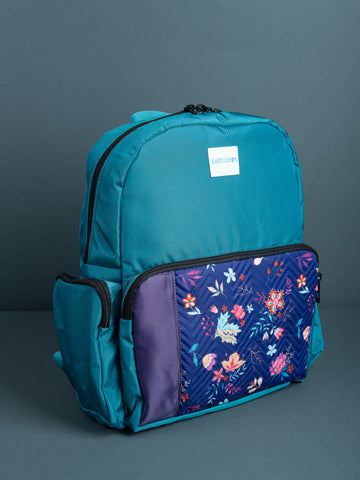 Mochila turquesa flores