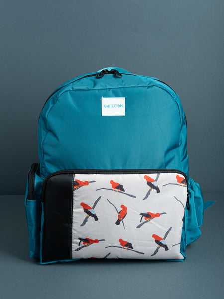 Mochila turquesa gallitos