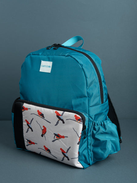 Mochila turquesa gallitos